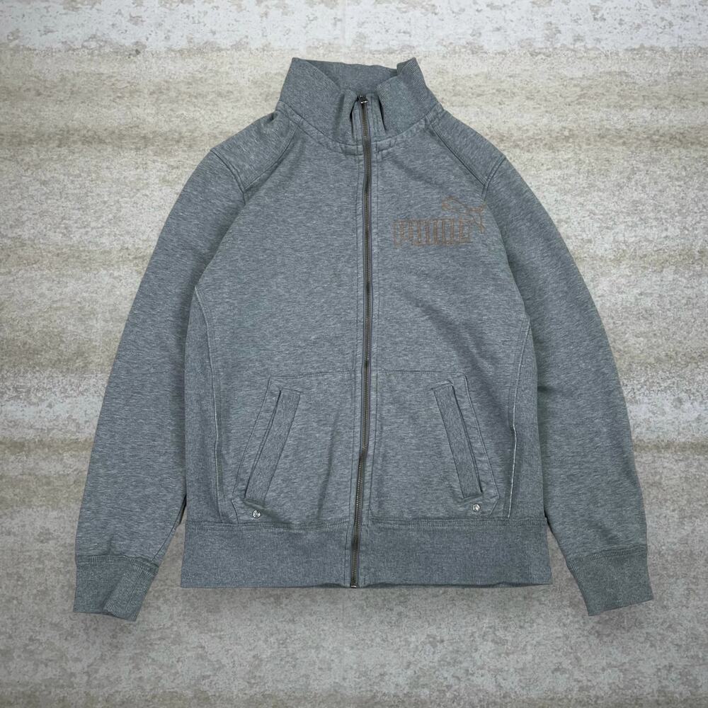 Vintage Y2K Puma Track Jacket Mens S Grey Cotton Orange Spellout Logo Full Zip